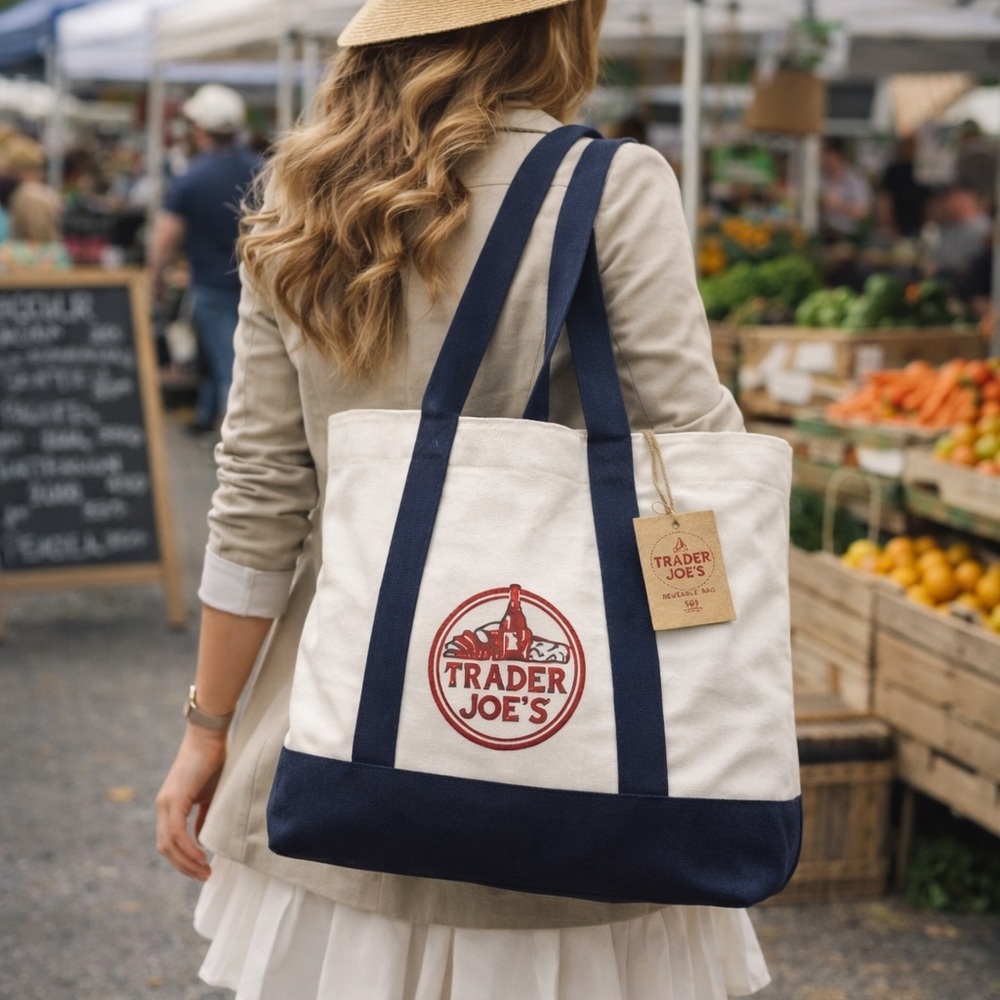 Trader Joe's Navy and Cream Tote Bag | NWT